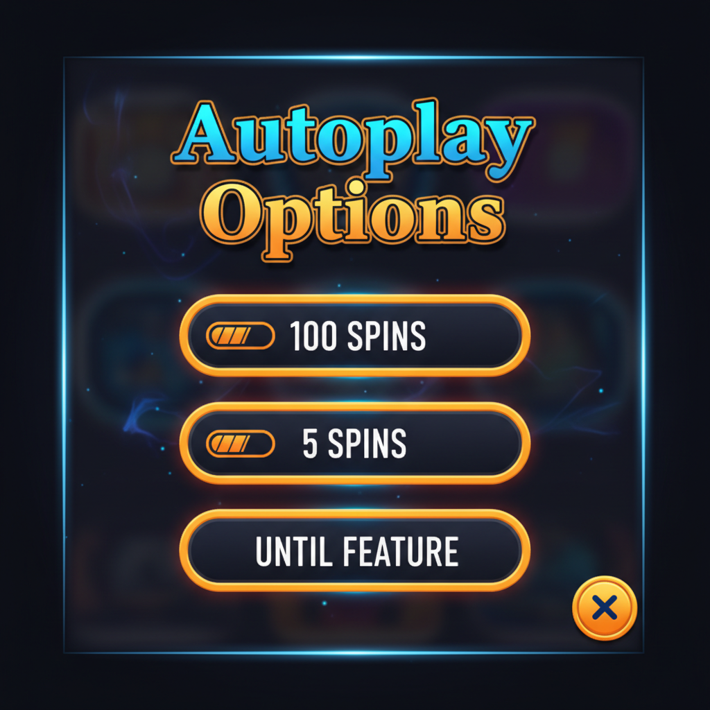 Blue Wizard autoplay menu showing 100 spins, 5 spins and Until Feature options