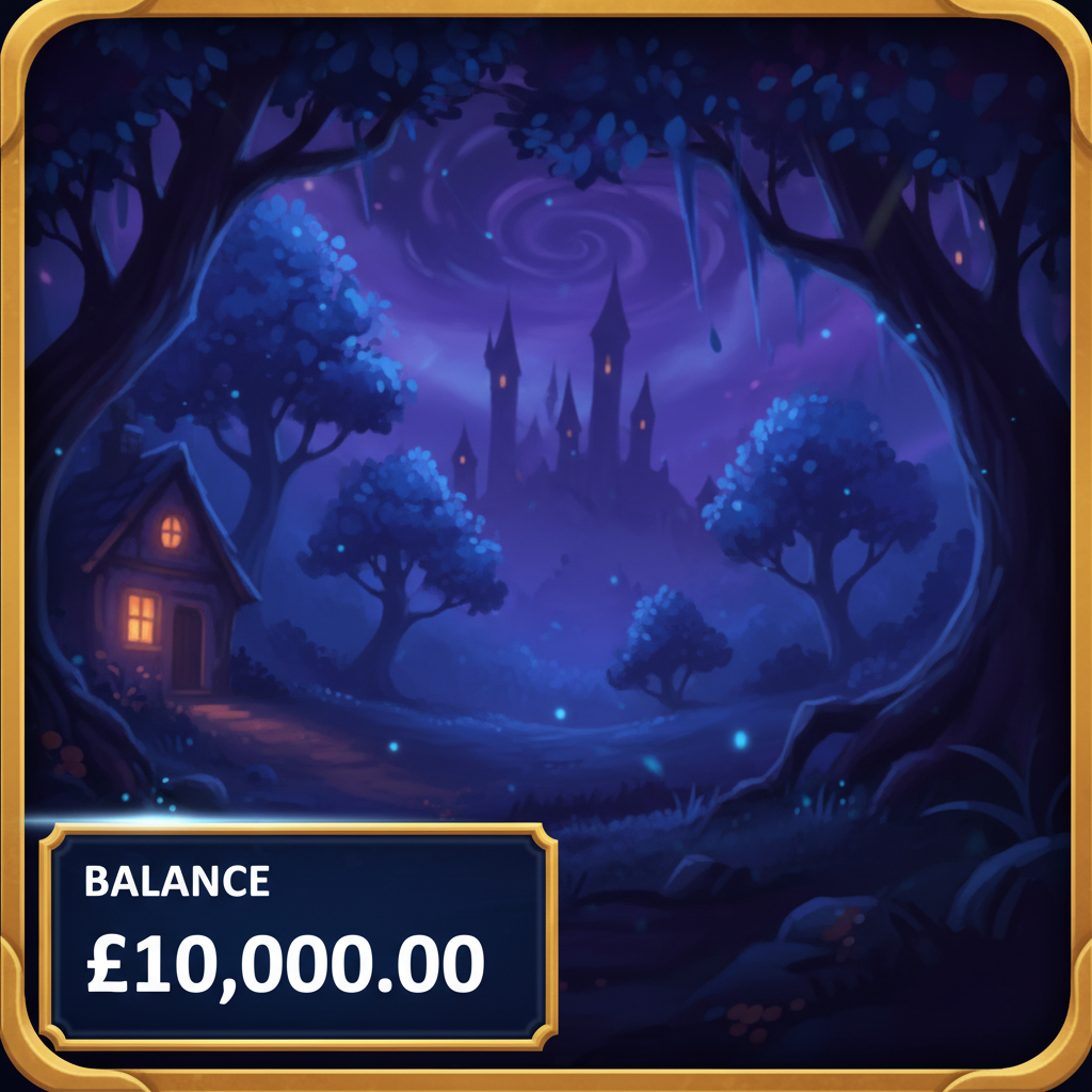 Blue Wizard balance display showing £10,000.00 in bottom left corner of the game interface