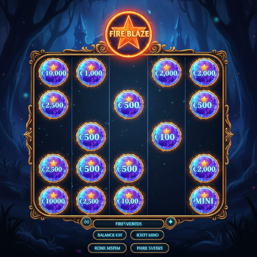 Blue Wizard Fire Blaze respin feature showing crystal ball symbols locked in position with cash prize values displayed